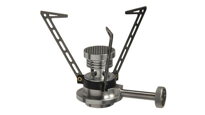 BME UltraCooker ultralight gas stove prototype with folding titanium pot supports